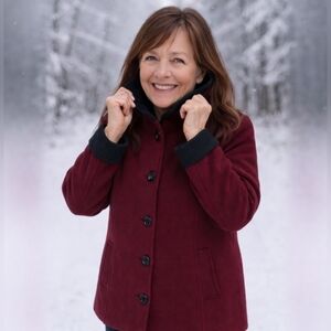 Vintage Wool Jeno-Neuman Blend Coat – Burgundy & Black (Size Large)